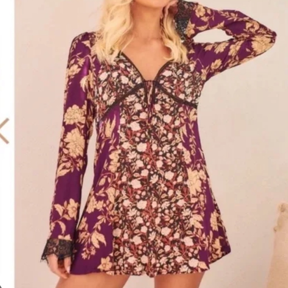 (5 for $75) NWT FREE PEOPLE odette printed tunic in espresso combo - Picture 4 of 16